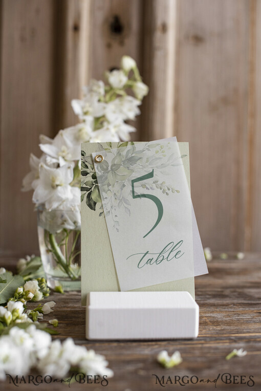 TISCHDEKORATIONSCHILDER   romantisch Toskana Botanische Hochzeit Tischnummern, Elegante grüne Tischkarten, Italienischer Stil Tischdekoration, Schlichte romantische Pergament Tischschilder, Moderne Oliven Tischnummern