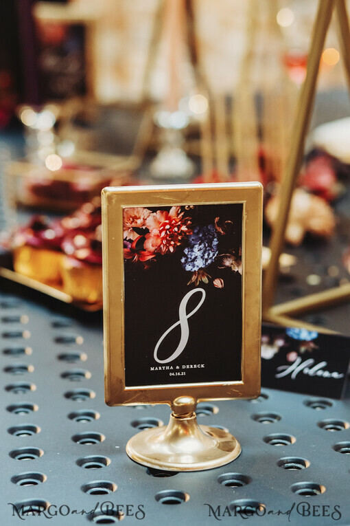 TISCHDEKORATIONSCHILDER   romantisch Minimalistische schwarze Hochzeitstischnummer, Bohemian Süßigkeitenbar-Schild, romantische florale Tischnummern, elegante schwarze Hochzeitsdekoration, Schwarz-Weiß-Menü-Tischnummer