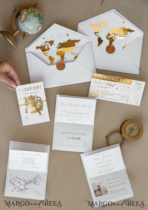 HOCHZEITS EINLADUNGEN Pass zur Liebe / Strandhochzeits-Einladungen Weißer Goldener Pass Hochzeitseinladung, Goldene Flugzeug Hochzeitseinladungen Boarding Pass, Reisepass Hochzeitseinladungen im Ausland, Zielhochzeitseinladungen, Reisekarten Hochzeitspapeterie, Boarding Pass Einladungen