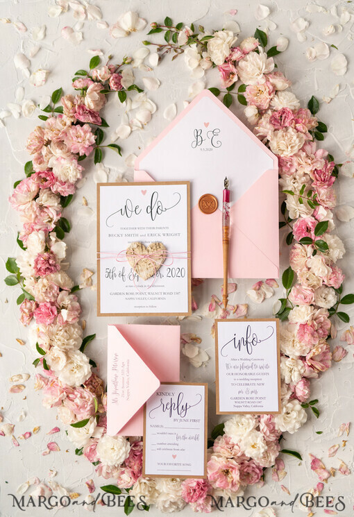 HOCHZEITS EINLADUNGEN Elegante Einladungen Klassische Karten Vintage Holzhochzeitskarten, elegante Birkenherz-Hochzeitseinladungen, maßgeschneiderte pinke Hochzeitseinladungen, handgemachte Hochzeitspapeterie.