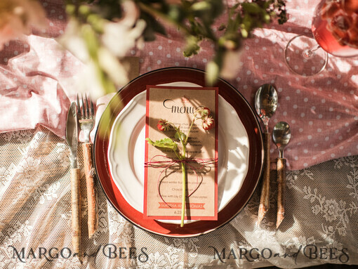 MENÜ & PROGRAMME  
 rustikal Landhochzeitsmenü, Scheunenhochzeit Abendessen Menü, Öko-romantische personalisierte Karten, Kraft Hochzeitsmenü, Einfaches rustikales Hochzeitsmenü, Elegante Hochzeitsmenü-Karten