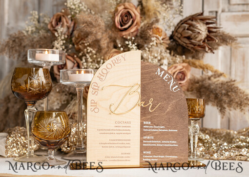 TISCHDEKORATIONSCHILDER   Holz Eco Rustikale Tischnummern Rustikales Holzbogen Bar Menü Combo, Holz & Plexiglas gold Getränkebar Menüzeichen mit Ständer, Holz Landhaus Holztisch Bar Menü & Cocktails Combo rustikale Hochzeits Tischdekoration, Hochzeitsbeschilderung Eco Getränkebar Menü
