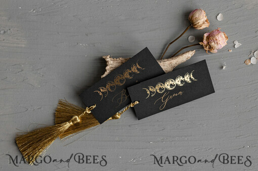 PLATZKARTEN / TISCHKARTEN  
 Luxus Premium Glitzer/ Gold/ Silber/ Roségold Halloween Hochzeitsplatzkarte, schwarze Hochzeits-Einladungskarte, gruselige Halloween Platzkarten, gotische Hochzeitsplatzkarten, Skelett Hochzeitsset schwarz und gold