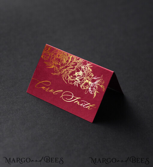 PLATZKARTEN / TISCHKARTEN  
 Luxus Premium Glitzer/ Gold/ Silber/ Roségold Elegante goldene Burgunder-Hochzeitsplatzkarten, luxuriöse Marsala-Sitzkarten mit Goldfolierung, moderne Hochzeitsnamensschilder für Ihre Hochzeits Tische, Pfingstrose Glamour Platzkarte.