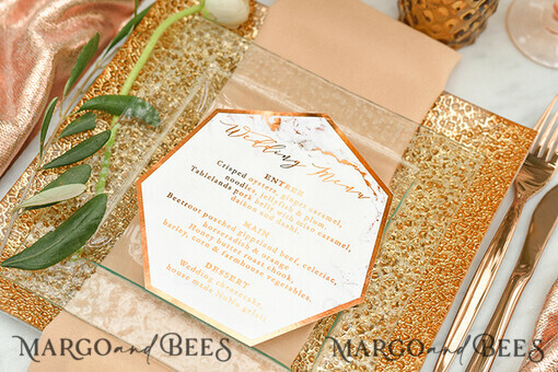 MENÜ & PROGRAMME  
 Glitzer/ Luxus Premium Kupfer Gold Folie Marmor Hochzeitsmenü, Luxuriöse Marmor Hochzeitsmenü Karten, Glamour Glitzer Hochzeitsmenü, Elegantes Geometrisches Menü, Maßgeschneiderte Kupfer Hochzeitsstationery
