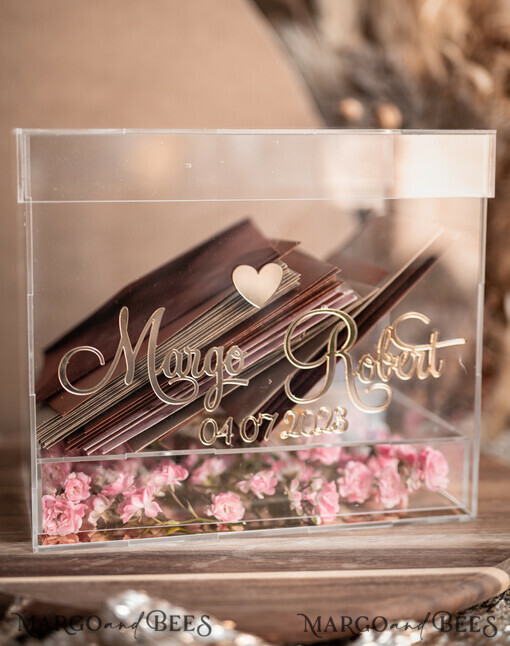 KARTONBOXEN  
 Acrylkartenbox Elegante klare Hochzeits-Wunschbrunnen-Acryl-Geldgeschenkkartenbox mit Regal für Blumen, personalisierte Hochzeitskartenbox, Acrylkartenbox, Hochzeitskartenbox mit Deckel, Hochzeitsgeldbox, Hochzeitskartenbox.