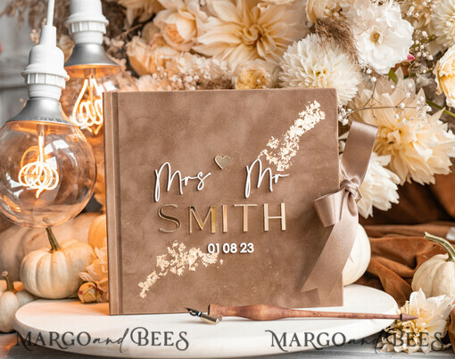 HOCHZEITS-GÄSTEBÜCHER Instax Sofortbildbuch Fall beige Gold Acryl Hochzeitsgastbuch personalisiert, Tan Taupe Samt Sofortbildbuch Boho elegant Instax Hochzeitsfoto-Gästebuch, erdiger Acryl Instax Gästebuch-Schild, neutraler Samt Fotobuch