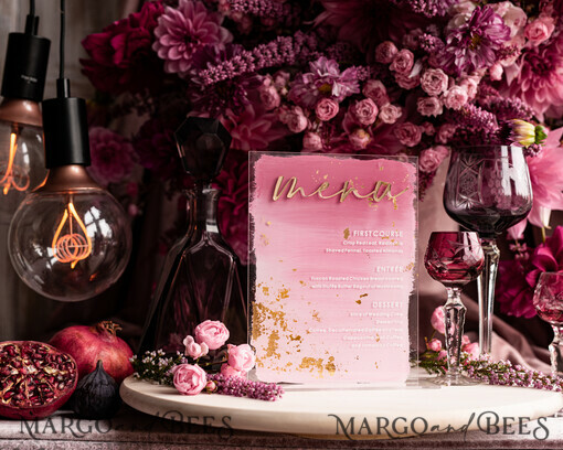 TISCHDEKORATIONSCHILDER   Acryl Tischdekoration Zahlen Ombre bemalt blassrosa Mauve Acryl modernes Tischmenü, Staubige Rose Acryl & goldenes Schild, Gold Plexi Tischnummer, Luxus Hochzeits Tischdekoration, 3D Hochzeitsbeschilderung