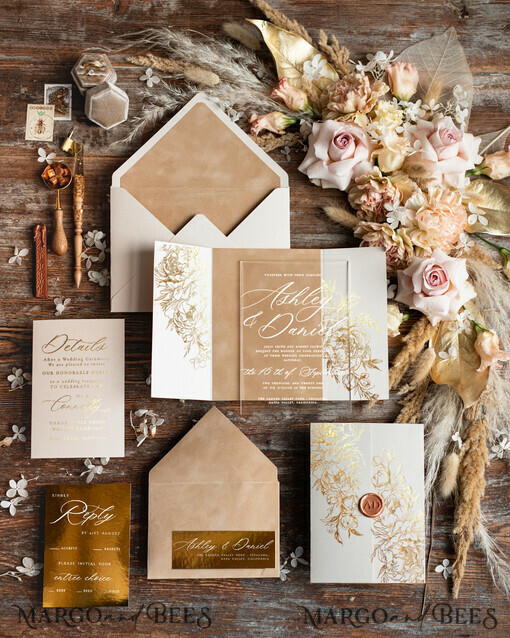 PROBENNEHMESERVICE
 Muster
 Elfenbein Hochzeits Einladung Muster, handgefertigtes Muster Set, Beige Samt Hochzeits Einladung Muster, elegante Acryl Einladungen Muster Set