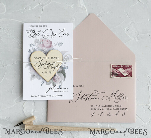 DATEN MERKEN Acrylgoldmagnete Speichern Sie das Datum Hochzeitskarten-Magnete Karten Hochzeits-Speichern Sie das Datum Karte und Herzmagnet, Blush Pink Speichern Sie unser Datum Holzmagnete