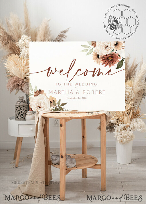 TEMPLETT  
 Hochzeitszeichen Boho-Hochzeits-Willkommensschild-Vorlage, Sofortiger Download Rustikales Hochzeitsschild, Garten-Schild-Set druckbar, Minimalistisches großes Schild, WBoho10