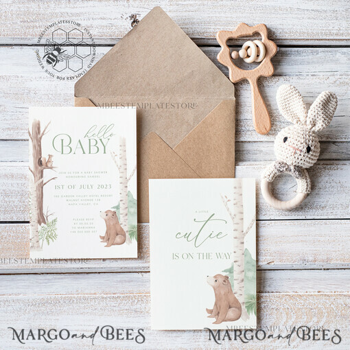 TEMPLETT  
 Babyparty Moderne Baby Shower Einladungsvorlage, Sofortige Download druckbare Einladungen für den Heimdruck, Einfaches Boho Baby Junge und Mädchen Shower Karten Set