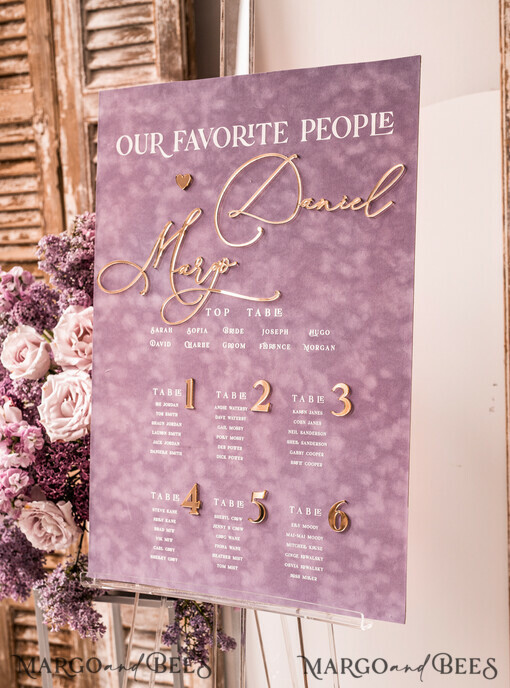 TISCHPLÄNE UND WILLKOMMENSCHILDER FÜR HOCHZEITEN Plexi Gold / Samt Mauve Samt & Gold Modernes Samt Sitzplan, Lila 3D Elegantes Finde deinen Platz, Staubige Rose Sitzplan, Flieder Luxus Hochzeits Tischplan, Hochzeitsdekoration mit goldenen Buchstaben