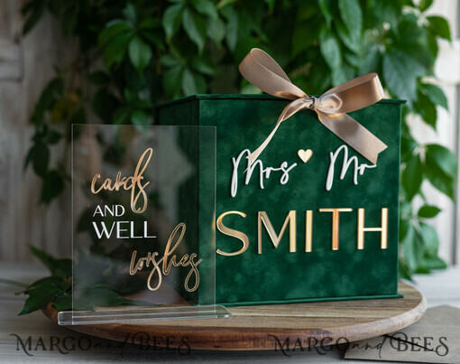 KARTONBOXEN  
 Samtkartenboxen Geschenkkartenbox & Schilderset, Samtgrüne Hochzeitswunschbrunnen-Geschenkkartenbox, personalisierte Hochzeitskartenbox, luxuriöse Kartenbox mit Grünpflanzen, Hochzeitskartenbox mit Deckel, smaragdgrüne Hochzeitsgeldbox, Gartenhochzeitskartenbox.