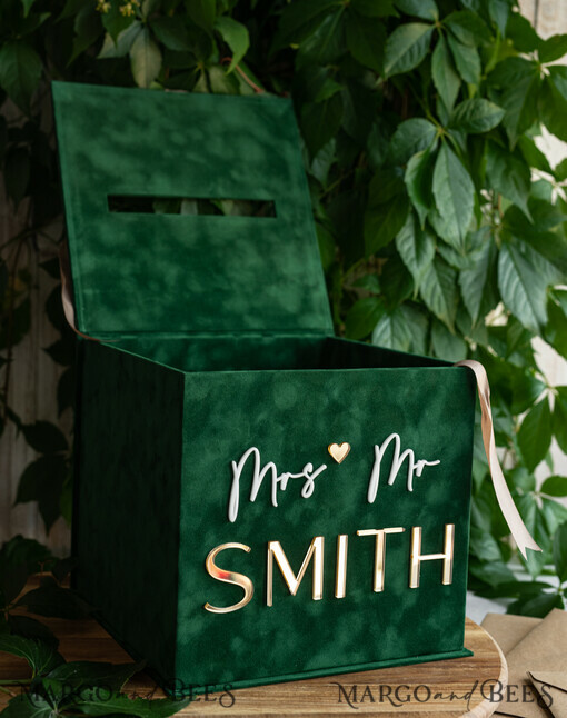 KARTONBOXEN  
 Samtkartenboxen Geschenkkartenbox, samtgrüne Hochzeitswunschbrunnen-Geschenkkartenbox, personalisierte Hochzeitskartenbox, luxuriöse Grünpflanzenkartenbox, Hochzeitskartenbox in Grün und Gold mit Deckel, Hochzeitsgeldbox, smaragdgrüne Hochzeitskartenbox.