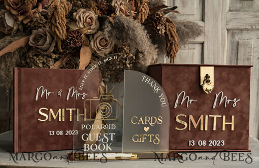 KARTONBOXEN  
 Samtkartenboxen Terrakotta Gold Samt Set Kartenbox mit Schloss & Polaroid Gästebuch & Karten Geschenke Schild Instax Anweisungsschild Combo und Stiftset, Herbst Hochzeitskartenbox mit Deckel Sofort Instax Gästebuch Hochzeitsgeldbox Sing Gästebuch Set.