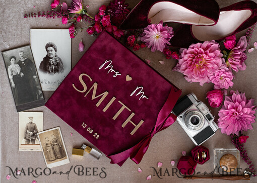 FOTOALBUM/ FOTOBOX Velvet Foto Box Fotografen Box Burgunder große Samt-Fotobox, kastanienbraune Fotografenbox, Marsala Gold Hochzeitsgedächtnisbox, Goldspiegel maßgeschneiderte Aufbewahrungsbox, Fotografengeschenke für Kunden, Hochzeitsbilder Verpackung, maßgeschneiderte Fotografie Kupferbox