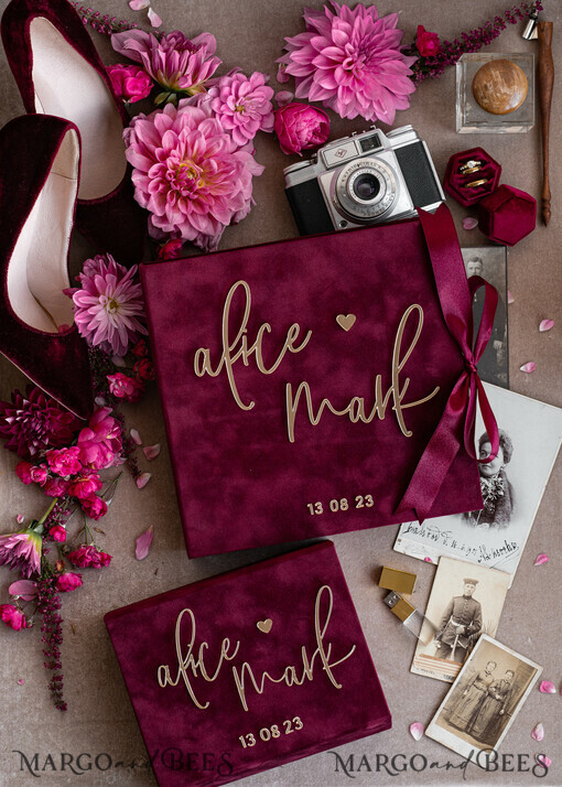 FOTOALBUM/ FOTOBOX Velvet Foto Box Fotografen Box Erinnerungsbundle Burgunder Samt Fotokästen Set aus 2, große kastanienbraune Fotografenbox, reguläre Marsala Gold Hochzeitsgedächtnisbox, goldener Spiegel personalisierte Andenkenbox, Fotografengeschenke für Kunden, Hochzeitsbilderverpackung, personalisierte Fotografie Kupferbox.