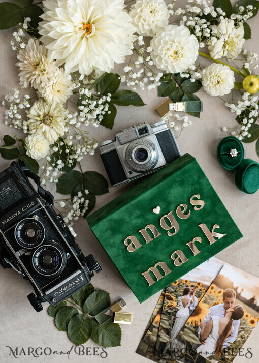 FOTOALBUM/ FOTOBOX Velvet Foto Box Fotografen Box Smaragdgrüne Samt-Fotobox Fotograf Hochzeit Erinnerungsbox, Grün Custom Andenkenbox, Garten Fotograf Geschenke für Kunden, Hochzeitsbilder Verpackung, Individuelle Fotografiebox