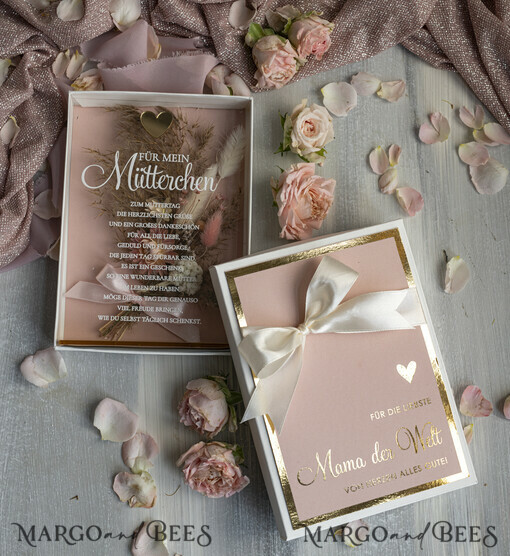 Geschenke zum Muttertag Grußkarten für Mama Statuette mit Widmung für Mama – Geschenk in eleganter Box mit Trockenblumen & Herz Geschenk zum Muttertag Geschenkidee zum Muttertag