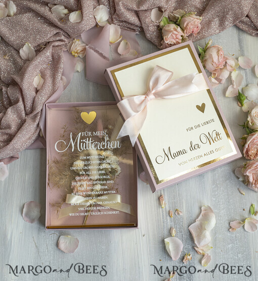 Geschenke zum Muttertag Grußkarten für Mama Statuette mit Widmung für Mama – Geschenk in eleganter Box mit Trockenblumen & Herz Geschenk zum Muttertag Geschenkidee zum Muttertag