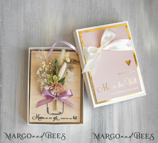 Geschenke zum Muttertag Grußkarten für Mama Holzkarte mit Widmung für Mama – Geschenkbox mit Trockenblumen Geschenk in eleganter Box mit Trockenblumen zum Muttertag Geschenkidee zum Muttertag