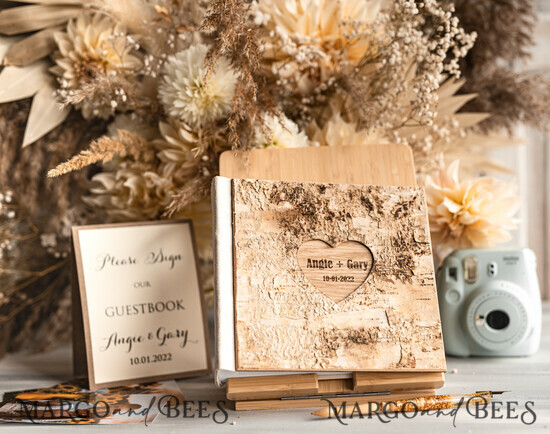 HOCHZEITS-GÄSTEBÜCHER Holzrustikale Gästebücher Rustikales Holz Hochzeits-Gästebuch, Boho Instax Sofortbild Fotokabine, Holzalbum rustikales Gästebuch Polaroids 03/birchbark1/kwg