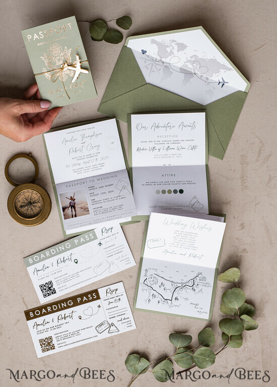 HOCHZEITS EINLADUNGEN Pass zur Liebe / Strandhochzeits-Einladungen Salbeigrüne Pass-Hochzeitskarte, Hochzeitskarten Boardingticket, Toskana Pass-Hochzeitskarten im Ausland, Hochzeits-Einladungen für Destinationen, Reisekarten-Hochzeitsstationery. 01/passH/z