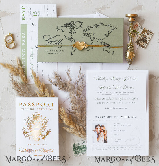 HOCHZEITS EINLADUNGEN Pass zur Liebe / Strandhochzeits-Einladungen Weißgoldene Passagierhochzeitseinladung, goldene Flugzeughochzeitseinladungen Boarding Pass, Reisepasshochzeitseinladungen im Ausland, Einladungen für Zielhochzeiten, Reisekarten-Hochzeitspapeterie 13/passgold/z