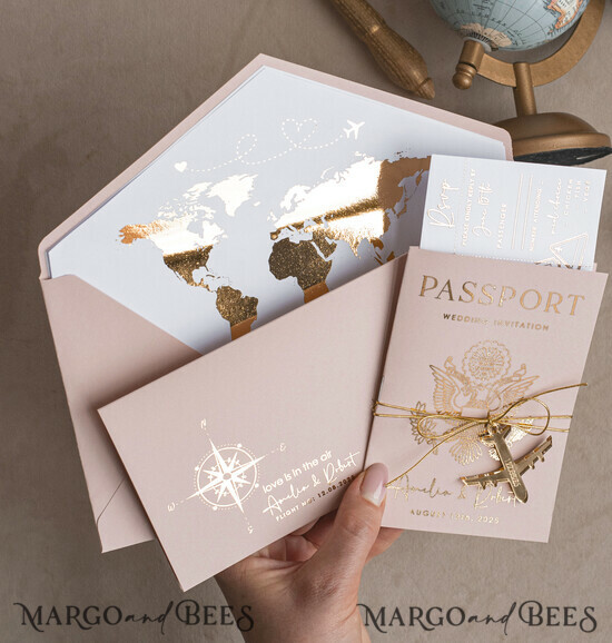 HOCHZEITS EINLADUNGEN Pass zur Liebe / Strandhochzeits-Einladungen Goldene Blühende Pink Passport Hochzeits Einladung, Goldene Hochzeitskarten Boarding Pass, Reise Pass Hochzeits Einladungen im Ausland, Ziel Hochzeits Einladungen, Reise Karte Hochzeitsstationery. 01/passFG/z