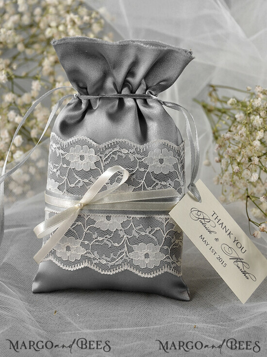 HOCHZEITSGESCHENKE Geschenktüten aus Satin und Spitze romantische Hochzeitsgeschenke, Spitzen-Satin-Tasche 14/st/bg