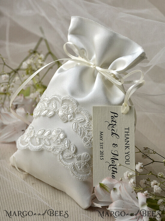 HOCHZEITSGESCHENKE Geschenktüten aus Satin und Spitze Hochzeits Dankeschön Geschenke, Vintage Satin Tasche 15/st/bg