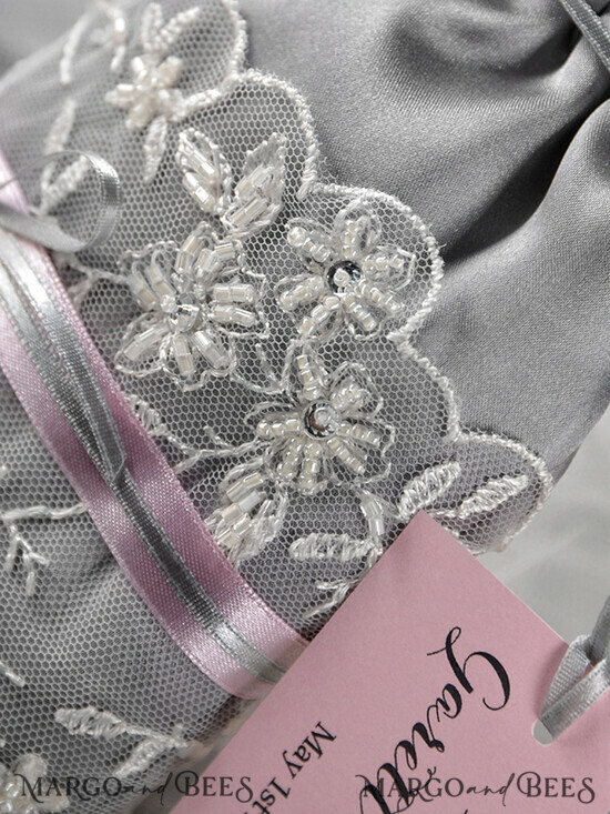 HOCHZEITSGESCHENKE Geschenktüten aus Satin und Spitze romantische Hochzeitsgeschenke, Vintage-Satinbeutel 18/st/bg