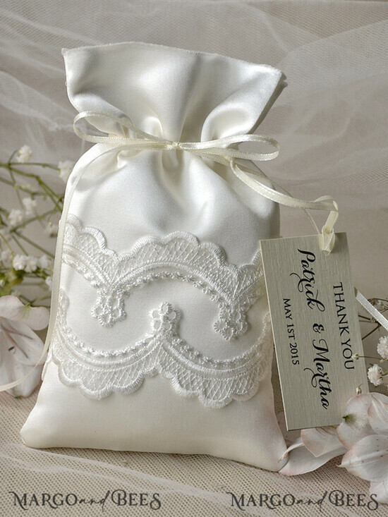 HOCHZEITSGESCHENKE Geschenktüten aus Satin und Spitze niedliche Hochzeitsgeschenke Karten, Spitzen-Satin-Tasche 19/st/bg