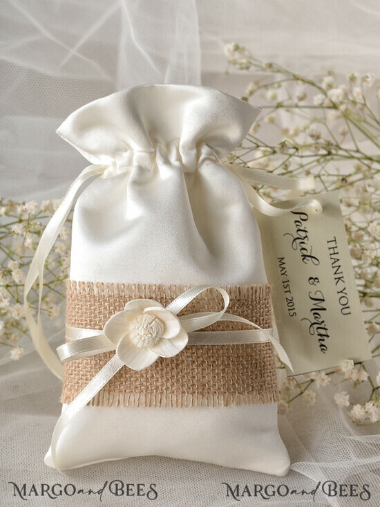 HOCHZEITSGESCHENKE Geschenktüten aus Satin und Spitze Gäste bevorzugen Ideen, Saltin Spitzenbeutel 25/st/bg