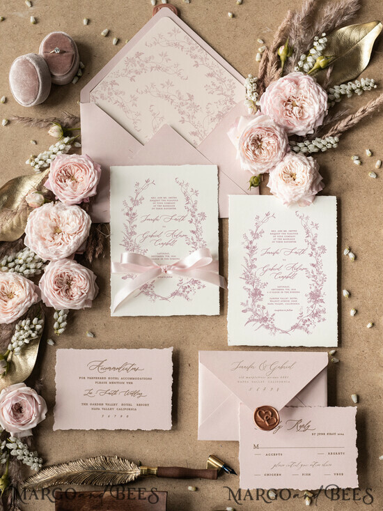 HOCHZEITS EINLADUNGEN Elegante Einladungen Klassische Karten Staubige Rose Hochzeitskarten, Wildblumen Hochzeitskarten, Vintage Blush Pink Einladungset, Florale Hochzeitskarte, Romantische HochzeitsEinladungen 02/vinroselc/z
