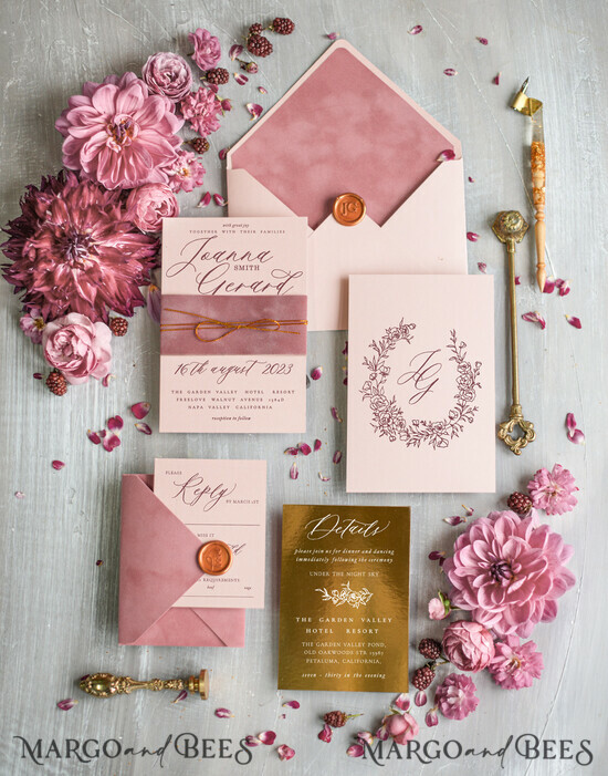 HOCHZEITS EINLADUNGEN Gold / Roségold / Silber / Glitzer Maßgeschneiderte Samt-Hochzeitseinladungset, Blush Pink Glamour Hochzeitskarten, Luxus Goldene Hochzeitseinladungen, Romantische Hochzeitspapeterie 01/opvel/z