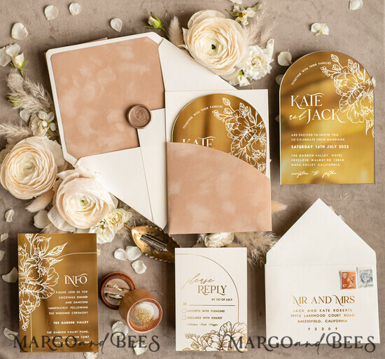 HOCHZEITS EINLADUNGEN Gold / Roségold / Silber / Glitzer Arch Gold Acryl Hochzeits Einladung, Luxus Pocket Nude Hochzeits Einladungen, Glamour Hochzeits Einladung Suite 08/velakrylKSZ/z
