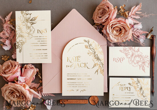 HOCHZEITS EINLADUNGEN Gold / Roségold / Silber / Glitzer Luxus Arch Hochzeits-Einladungssuite, Glamour Hochzeits-Einladungen, goldene und rosa Hochzeits-Einladungen 01/goldarch/z