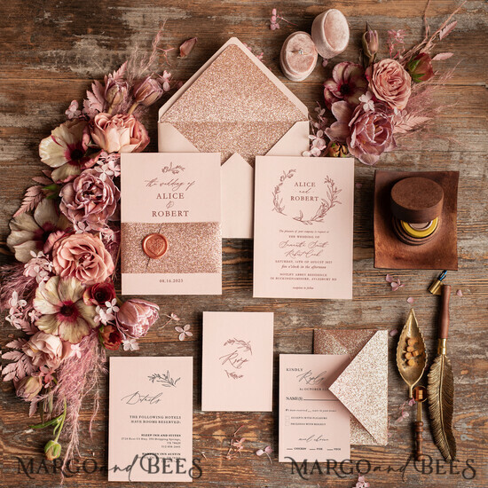 HOCHZEITS EINLADUNGEN Gold / Roségold / Silber / Glitzer Rose Gold Hochzeitskarten UK, Luxus Glitzer Hochzeitskarten • Glamour Hochzeitskarten Suite • Bluh Pink Luxus Hochzeitskarten 01/glitbn/z