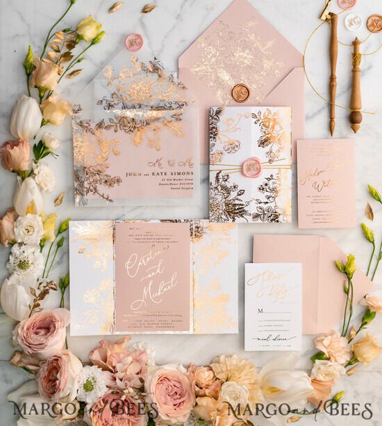 HOCHZEITS EINLADUNGEN Gold / Roségold / Silber / Glitzer Luxus Arabische Goldfolien Hochzeitskarten, Glamour Goldener Glanz Hochzeits Einladungen, Romantische Blush-Pink Hochzeitskarten, Elegantes Indisches Hochzeits Einladungset. 3/frame/z