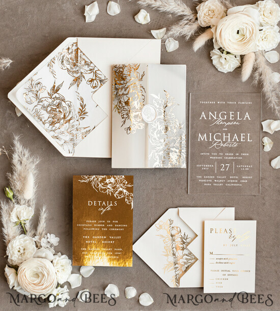 HOCHZEITS EINLADUNGEN Gold / Roségold / Silber / Glitzer Acryl Hochzeitskarten-Set, Glamour Hochzeitskarten, Goldener Glanz Hochzeitskarten-Set, Luxuriöse Goldene Hochzeitskarten 07/akrylKALlak/z