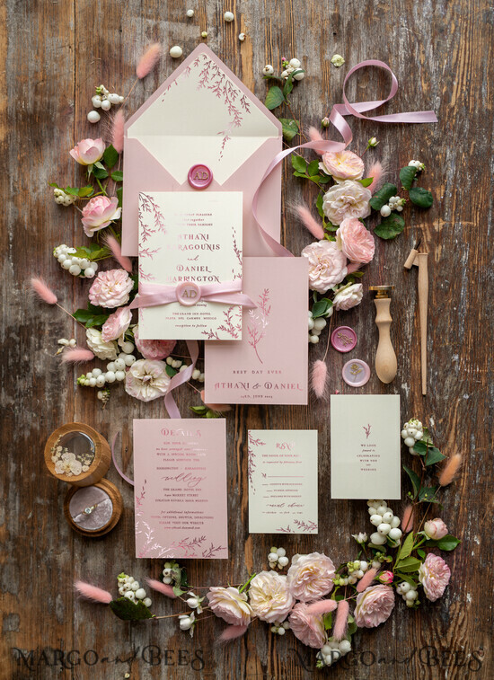 HOCHZEITS EINLADUNGEN Gold / Roségold / Silber / Glitzer Glamour Rose Gold HochzeitsEinladungen, Luxus Blush Pink HochzeitsEinladungs-Set, Romantische Blumen Hochzeitskarten, Minimalistische HochzeitsEinladungen 01/br/z