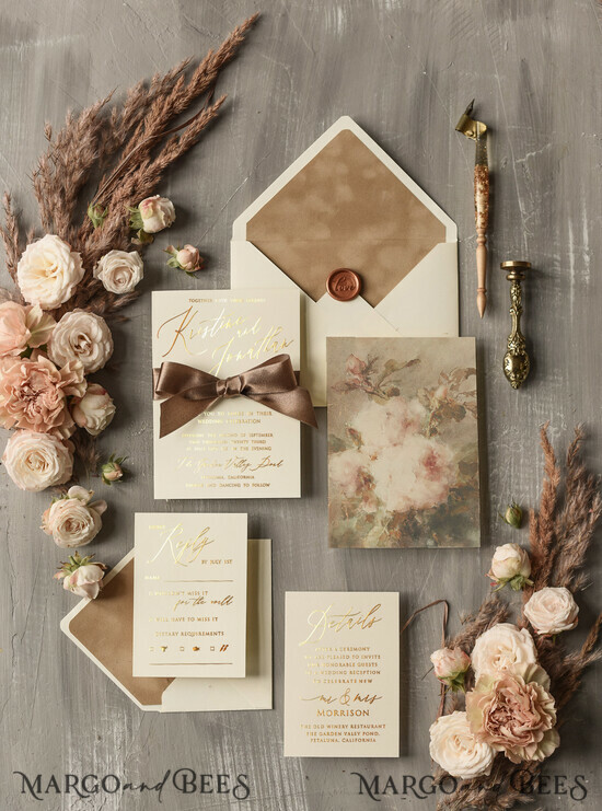 HOCHZEITS EINLADUNGEN Gold / Roségold / Silber / Glitzer Elegante Nude Samt Hochzeitskarten, Luxuriöse Goldfolie Hochzeits Einladung Suite, Romantische Vintage Hochzeitskarten, Glamouröse Hochzeitsstationery 01/velrose/z