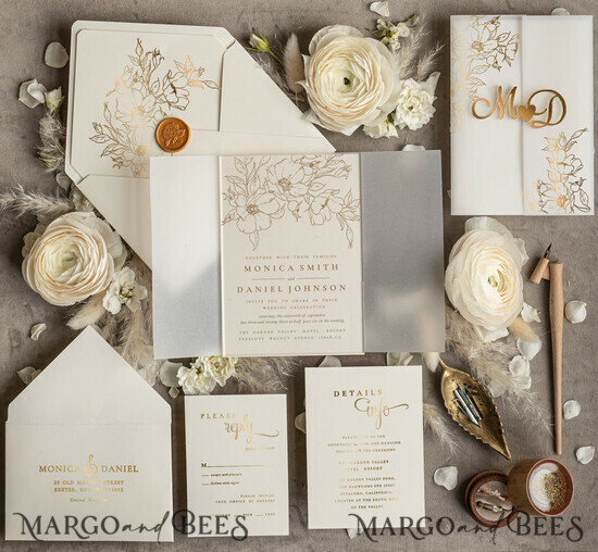 HOCHZEITS EINLADUNGEN Gold / Roségold / Silber / Glitzer Luxus Hochzeitskarten handgefertigt, Acryl goldene Initialen Hochzeitskarten, Goldene Glanz Hochzeitskarten Suite 02/goldtagAC/z