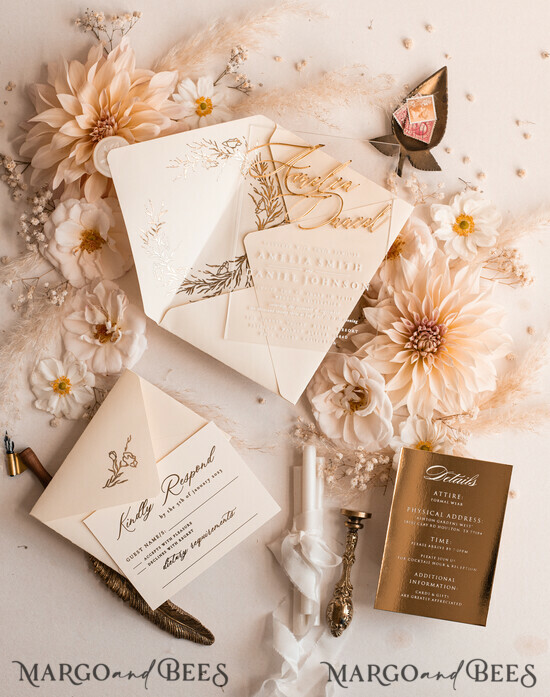 HOCHZEITS EINLADUNGEN Gold / Roségold / Silber / Glitzer Acryl-Hochzeitseinladungen-Set, Glamour-Hochzeitseinladungen, Goldener Glanz Hochzeitseinladungs-Set, Luxus Gold Hochzeitseinladungen 02/PXGold/z