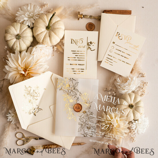 HOCHZEITS EINLADUNGEN Gold / Roségold / Silber / Glitzer Acryl-Hochzeitseinladungsset, Boho Glam Hochzeitseinladungen, Goldener Glanz Hochzeitseinladungen, Elegante goldene Hochzeitseinladungen 03/PXGold/z