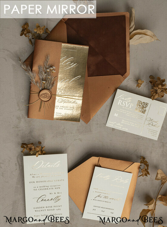 HOCHZEITS EINLADUNGEN Gold / Roségold / Silber / Glitzer Fall Spiegel Gold Hochzeitseinladungen, Elegante Terrakotta Hochzeitseinladungen, Gebranntes Orange Acryl Hochzeitseinladungen, Spiegel Gold Plexi Hochzeitseinladung Suite 002/TbukM/z