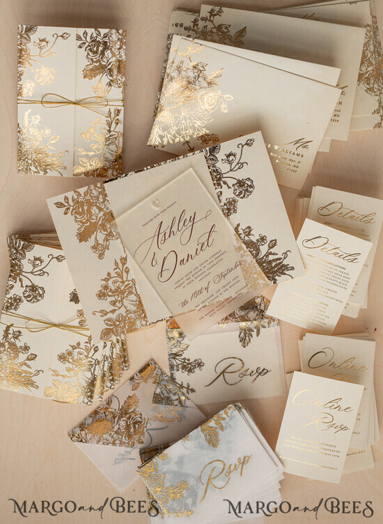 HOCHZEITS EINLADUNGEN Gold / Roségold / Silber / Glitzer Luxus-Goldfolie-Hochzeitseinladungen, Plexi-Glamour-Hochzeitseinladung Suite, elegante Samt-Hochzeitseinladungen, maßgeschneiderte goldene Hochzeitspapeterie. 10/velakryllak/z