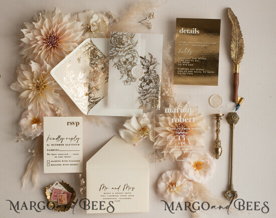 HOCHZEITS EINLADUNGEN Gold / Roségold / Silber / Glitzer Acryl-Hochzeitseinladungssatz, Boho Glam Hochzeitseinladungen, Goldener Glanz Hochzeitseinladungen, Elegante Gold Hochzeitseinladungen 07/PXGold/z